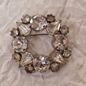Vintage  Made In Austria Signed Clear Rhinestone Brooch